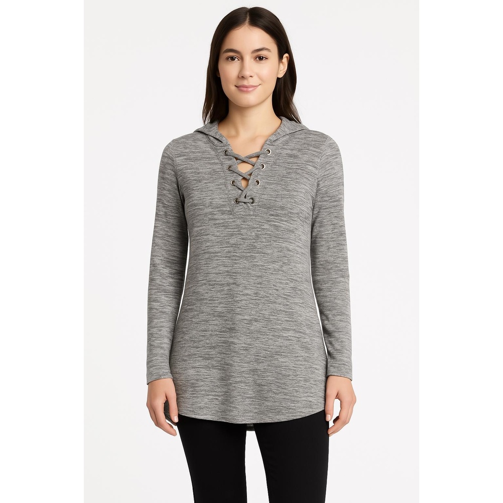New York Laundry Gray Womens Textured  Indian Drawstring Tunic Sweater‎ Small